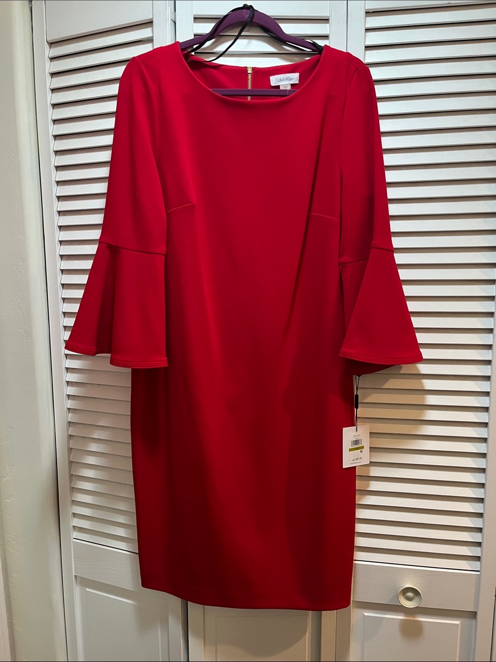 Calvin Klein Red Bell-Sleeve Midi Dress